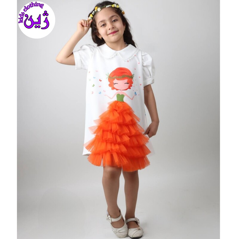 سارافون چاپی طرح دختر مو نارنجی برای 5 تا 12 سال