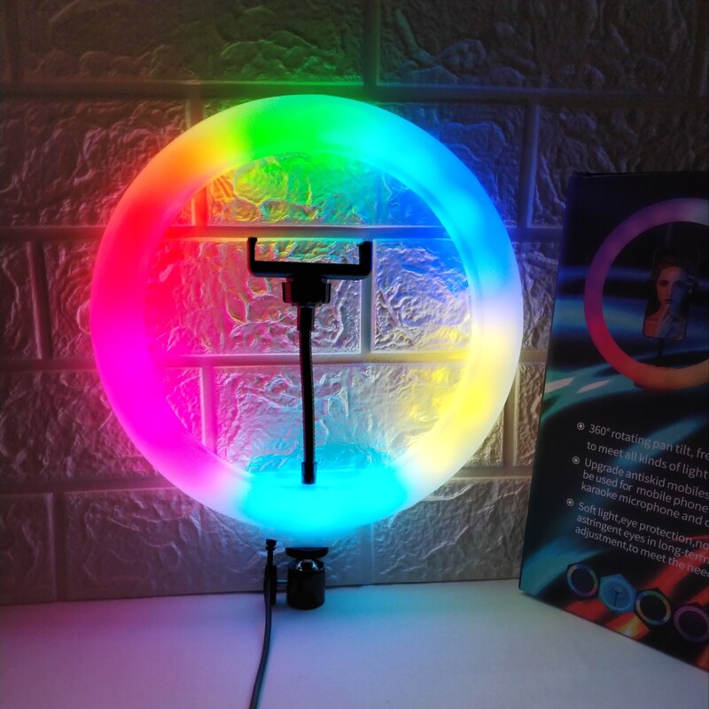 رینگ لایت رنگی قطر 26 RGB به همراه سه پایه 2.10 سانتی متری با قابلیت رقص نور به همراه ضمانن فروش تکی به قیمت عمده