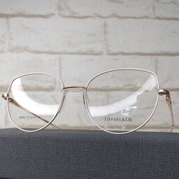 عینک طبی سفید فلزی  زنانه تیفانی پد یه تیکه  و لولا فنردار مدل گرد گوشه دار