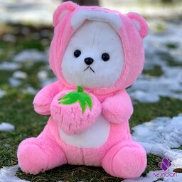 عروسک خرس کلاه لاتسو توت فرنگی به دست سایز 45 سانت خارجی فروش عمده و تک