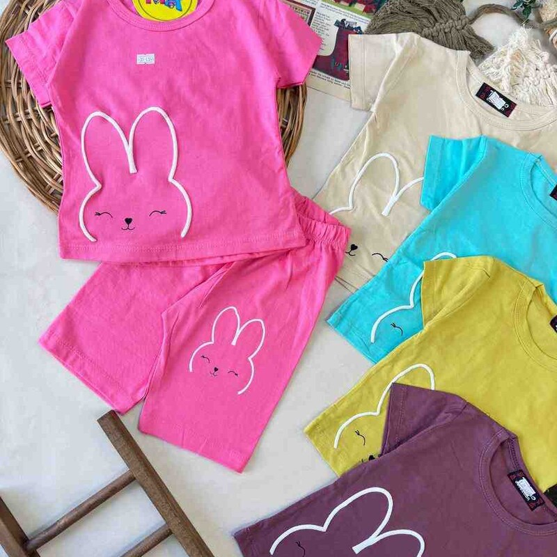 تیشرت شلوارک طرح خرگوش بچگانه دخترانه سایزهای 35 و 40