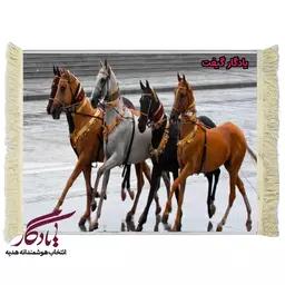 تابلو فرش ماشینی طرح حیوانات اسب های درشکه کد h19 - 150*220