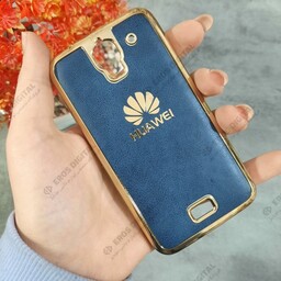 گارد گوشی Huawei Y300 دور طلایی پشت چرم - سورمه-ای