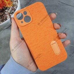 قاب گوشی iPhone 14 ژله ای پشت پارچه استند دار - نارنجی