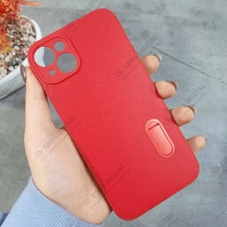قاب گوشی iPhone 14 Plus ژله ای پشت چرم استند دار - قرمز