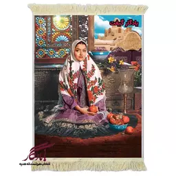 تابلو فرش ماشینی طرح ایرانی بانوی کاشان کد i71 - 40*30