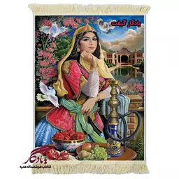 تابلو فرش ماشینی طرح ایرانی دختر کاشی کد i62 - 40*30