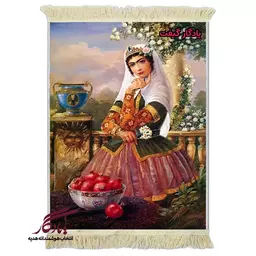 تابلو فرش ماشینی طرح ایرانی دختر قاجار کد i61 - 100*50