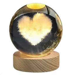 چراغ رومیزی مدل گوی کریستال 3D طرح قلب عاشقانه