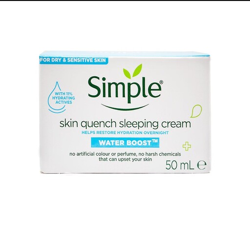 کرم آبرسان شب پوست خشک تا حساس واتر بوست سیمپل Simple Water Boost Skin Quench Sleeping Cream 50 ML