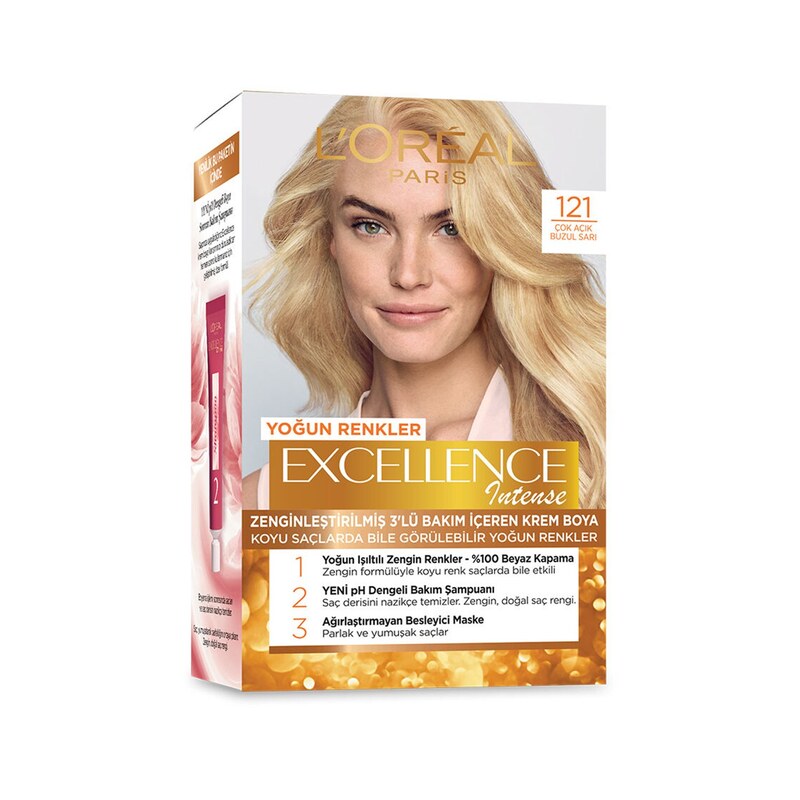 کیت رنگ مو اورال مدل Excellence شماره 121  رنگ بلوند طلایی خیلی روشن  