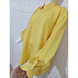 مانتو حریر زرد زنانه دخترانه مجلسی سایز بزرگ دکمه خور بلند باحجاب پارچه ضد حساسیت باالیاف طبیعی ضد تعریق بهاره تابستانه 