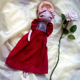 عروسک روسی عروسک پارچه ای عروسک  تیلدا عروس 35 سانتی متر قد مو کاموایی مناسب دکور سیسمونی هدیه نو عروس 