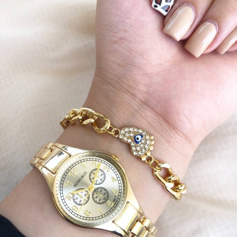ست ساعت و دستبند طلایی زنانه