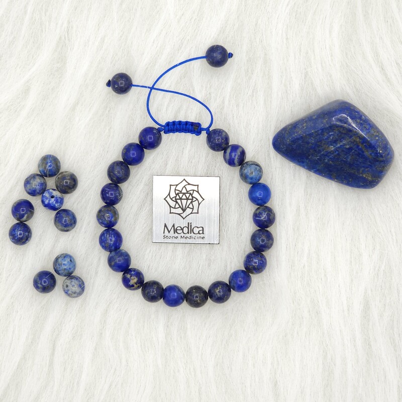 دستبند لاجورد افغان طبیعی درجه یک...lapis lazuli...سنگ رفع عوارض استرس و آرام بخش