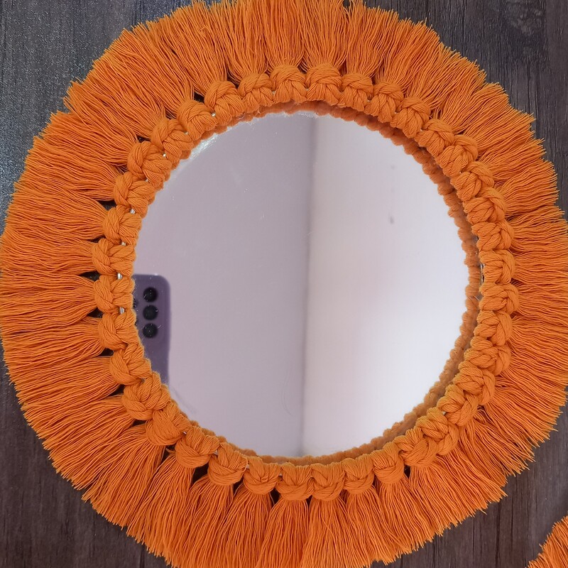 آینه مکرومه   طرح خورشید نارنجی رنگ