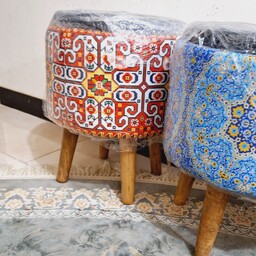 پاف مراکشی پایه چوبی با طرح و رنگ بندی شاد و متفاوت