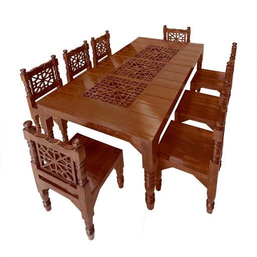میز ناهار خوری چوبی سنتی  طرح گره چین ست 8 نفره
