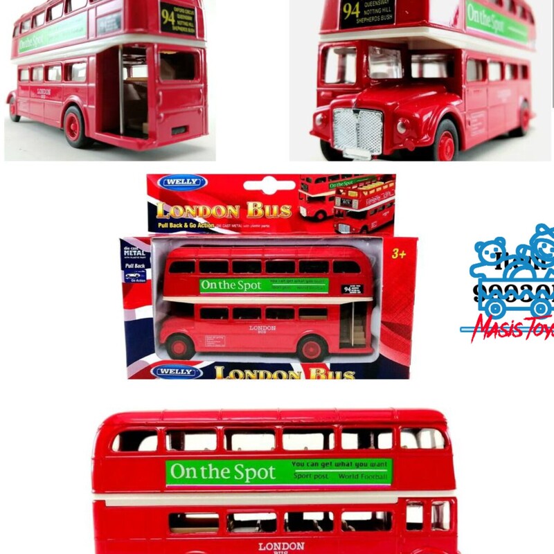 اتوبوس دوطبقه لندن تمام فلزی عقبکش مارک ویلی جنس خوب وارداتی مناسب برای دکور وبازی 