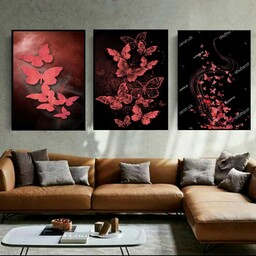 تابلو دکوراتیو طرح پروانه های قرمز و زمینه مشکی سه 