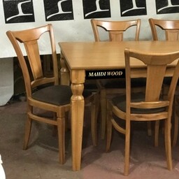 میز و صندلی ناهارخوری شش نفره مدل کرواتی ،تماماً راش حتی اتصالات منبت کار با دست MAHDI WOOD