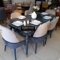 میز و صندلی ناهار خوری شش نفره مدل کلاسیک تماماً  چوب راش با پهنای پایه ی 10 MAHDI WOOD 