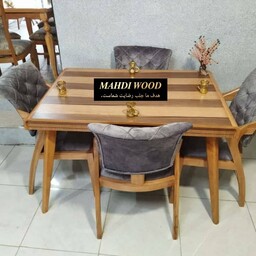 میز و صندلی ناهار خوری شش نفره مدل پیچک تماماً چوب راش گرجستانی MAHDI WOOD