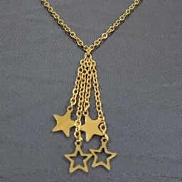 گردنبند آویزی  ستاره تو پر و ستاره تو خالی طلایی رنگ ثابت با زنجیر بطول42سانتیمتر