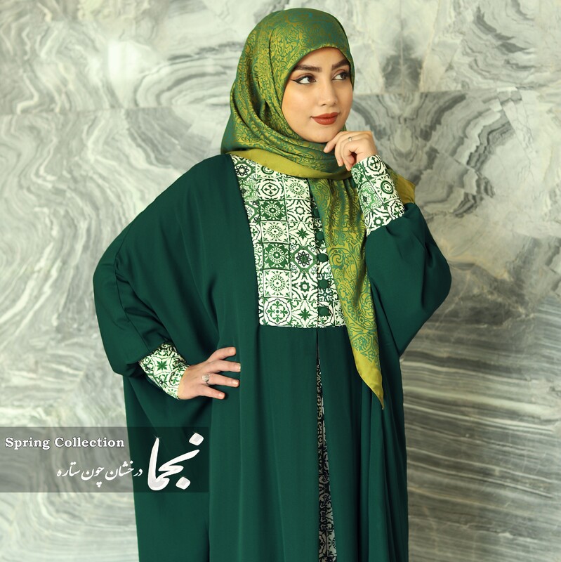  عبا زنانه، مانتو عبایی سنتی به رنگ سبز جنس کرپ الیزه فری سایز (طرح رُز سبز سنتی) عبا مناسب شیردهی  کفتان  عبا بحرینی 