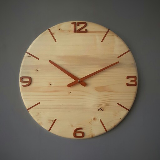 ساعت دیواری دستساز از چوب کاج و سرخدار قطر 48