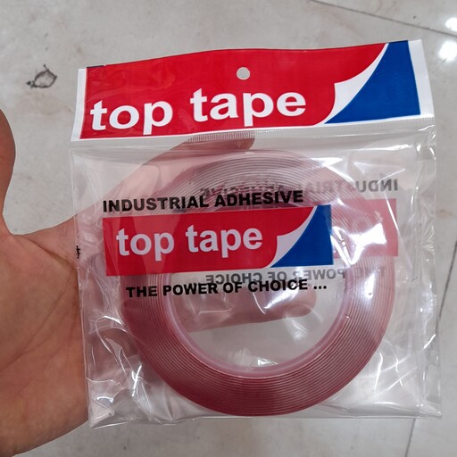 چسب دوطرفه شفاف top tape پهنای 1 سانتی متر طول 3 متر تاپ تیپ با قدرت چسبندگی بالا