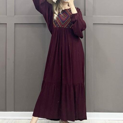 مانتو پیراهن ساحلی ساده مدل کیمونو یقه گلدوز ی(ماکسی ، لباس نخی ، آستین سه ربع ، پیراهن خنک ، لباس دخترانه ، لباس زنانه)