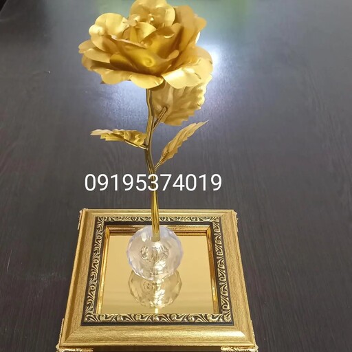 خرید و قیمت گل طلا شناسنامه دار همراه با باکس رومیزی و پایه کریستالی بصورت تک و عمده