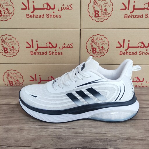 کتونی آدیداس adidas مردانه زیره کپسولی سایز 40 تا 45 رنگ سفید کفی طبی لژ 4 سانتی رویه بافت خارجی راحتی 