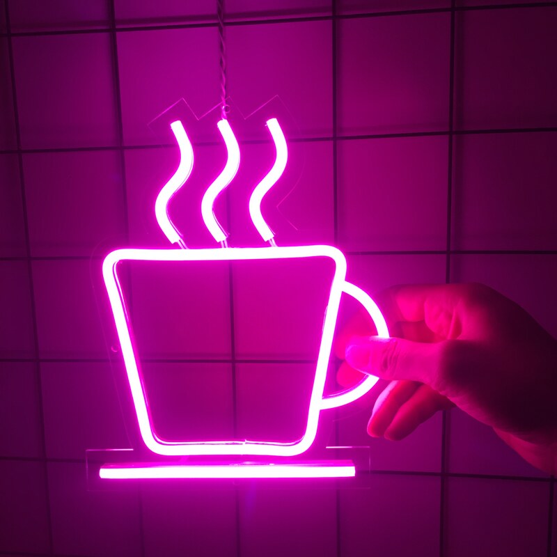 تابلو نئون طرح فنجان قهوه مخصوص کافه ها و قهوه فروشی ابعاد 20 در 25 با یکسال ضمانت