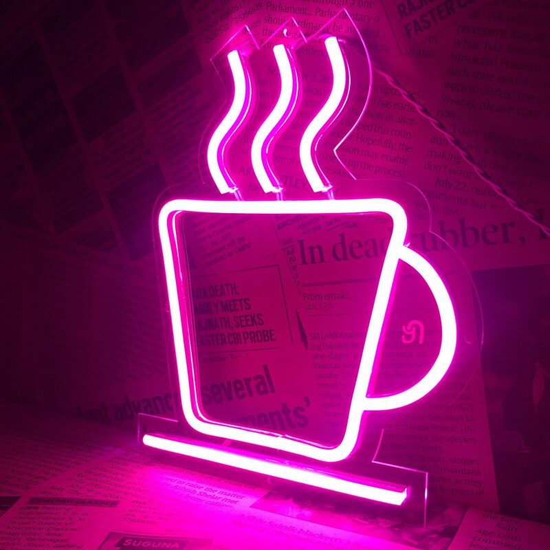 تابلو نئون طرح فنجان قهوه مخصوص کافه ها و قهوه فروشی ابعاد 20 در 25 با یکسال ضمانت