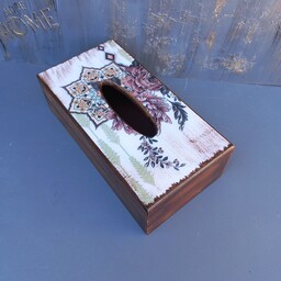 جعبه دستمال کاغذی چوبی  طرح سنتی دستساز و ضد آب شده (کاور شده با رزین)