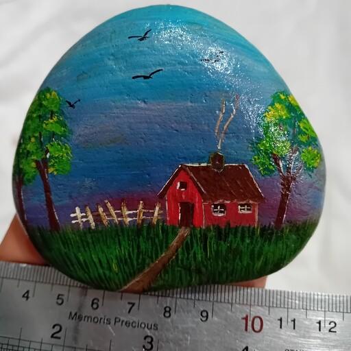 نقاشی روی سنگ طبیعی طرح کلبه ای در مزرعه رنگ ثابت 