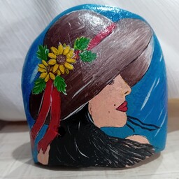 نقاشی روی سنگ طرح دختر کلاه پوش دورو رنگ ثابت