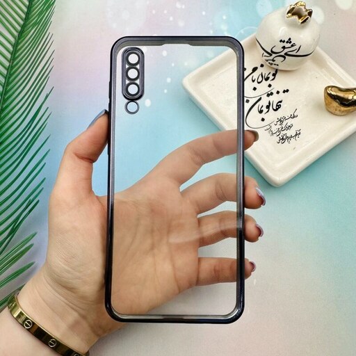 قاب گوشی Galaxy A30S - Galaxy A50S - Galaxy A50 سامسونگ ژله ای الکتروپلیتینگ شفاف دور رنگی مشکی دار گلسی کد 53661