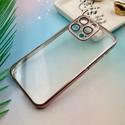 قاب گوشی iPhone 13 Pro آیفون ژله ای الکتروپلیتینگ شفاف دور رنگی طلایی محافظ لنز دار گلسی کد 56301