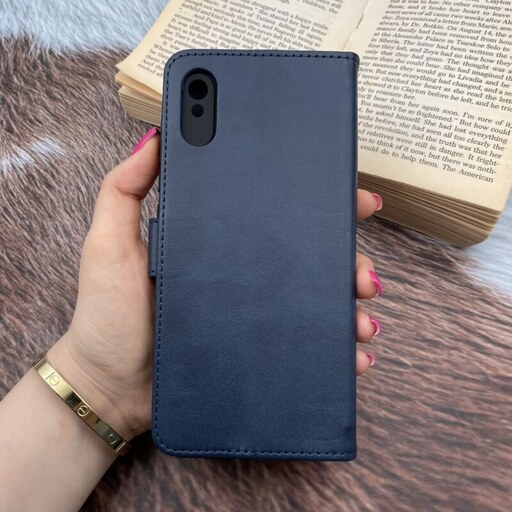 کیف گوشی Redmi 9A شیائومی چرم مگنتی جاکارتی محافظ لنزدار سرمه ای کد 18456