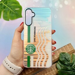 قاب گوشی Galaxy A14 4G - Galaxy A14 5G سامسونگ هولوگرامی لاکچری دور ژله ای طرح استارباکس Starbucks کد 35700