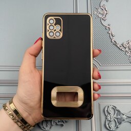 قاب گوشی Galaxy A51 سامسونگ دبل متال مای کیس مگ سیف دور طلایی محافظ لنز دار شیشه ای رنگ مشکی کد 18344