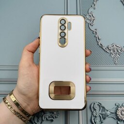 قاب گوشی Redmi Note 8 Pro شیائومی دبل متال مای کیس مگ سیف دور طلایی محافظ لنز دار شیشه ای رنگ سفید کد 85217