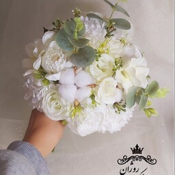 دسته گل عروس شیک و زیبا گل پنبه