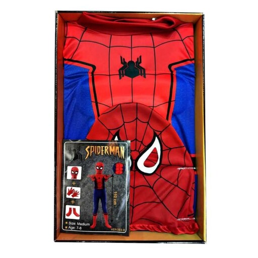 لباس مرد عنکبوتی اسپایدرمن 100سانت مناسب سن 5 تا 6 سال سیکس پک دار شنل دار