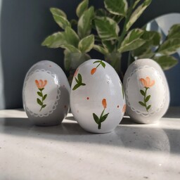 پک سه تایی تخم مرغ سفالی گلبهی و طسی طراحی شده با دست و قابل شستشو