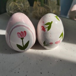 پک دوتایی تخم مرغ سفالی طراحی شده با دست صورتی و طوسی