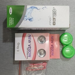 لنز طوسی عسلی کره ای سالانه همراه با آب لنز اپلیکاتور و جا لنز بامجوز بهداشت 